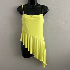 Forever 21 Chartreuse Yellow Green Asymmetric Square Neck Tank Top Size M Fairy